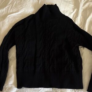 Cozy Black Cable Knit Turtleneck Sweater - Women